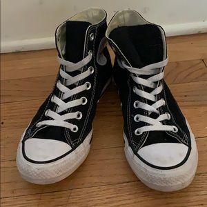 high top black and white converse